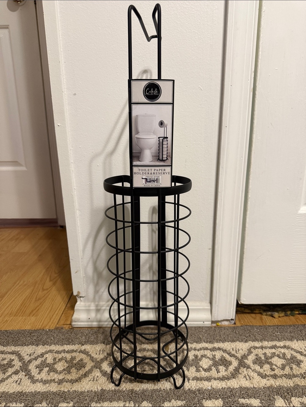 Black Metal Freestanding Toilet Paper Holder & Reserve